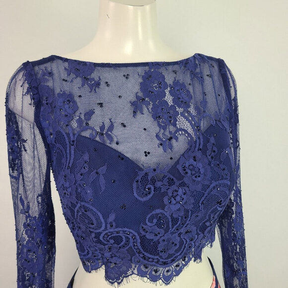 Sheri Hill Two Piece Floral Skirt Lace Top Size S/M - Picture 2 of 16